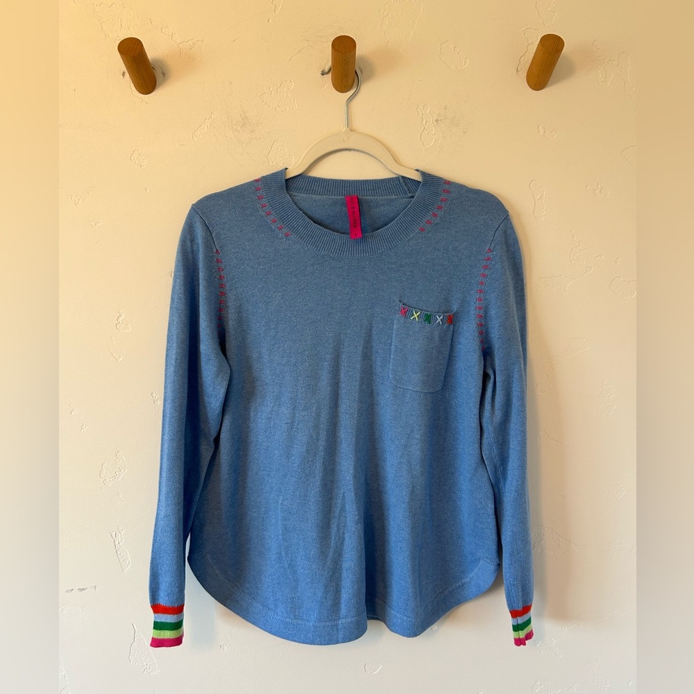 Zaket & Plover Handwork Curve Sweater Rainbow Stripes Cashmere Sz Small - Picture 3 of 8